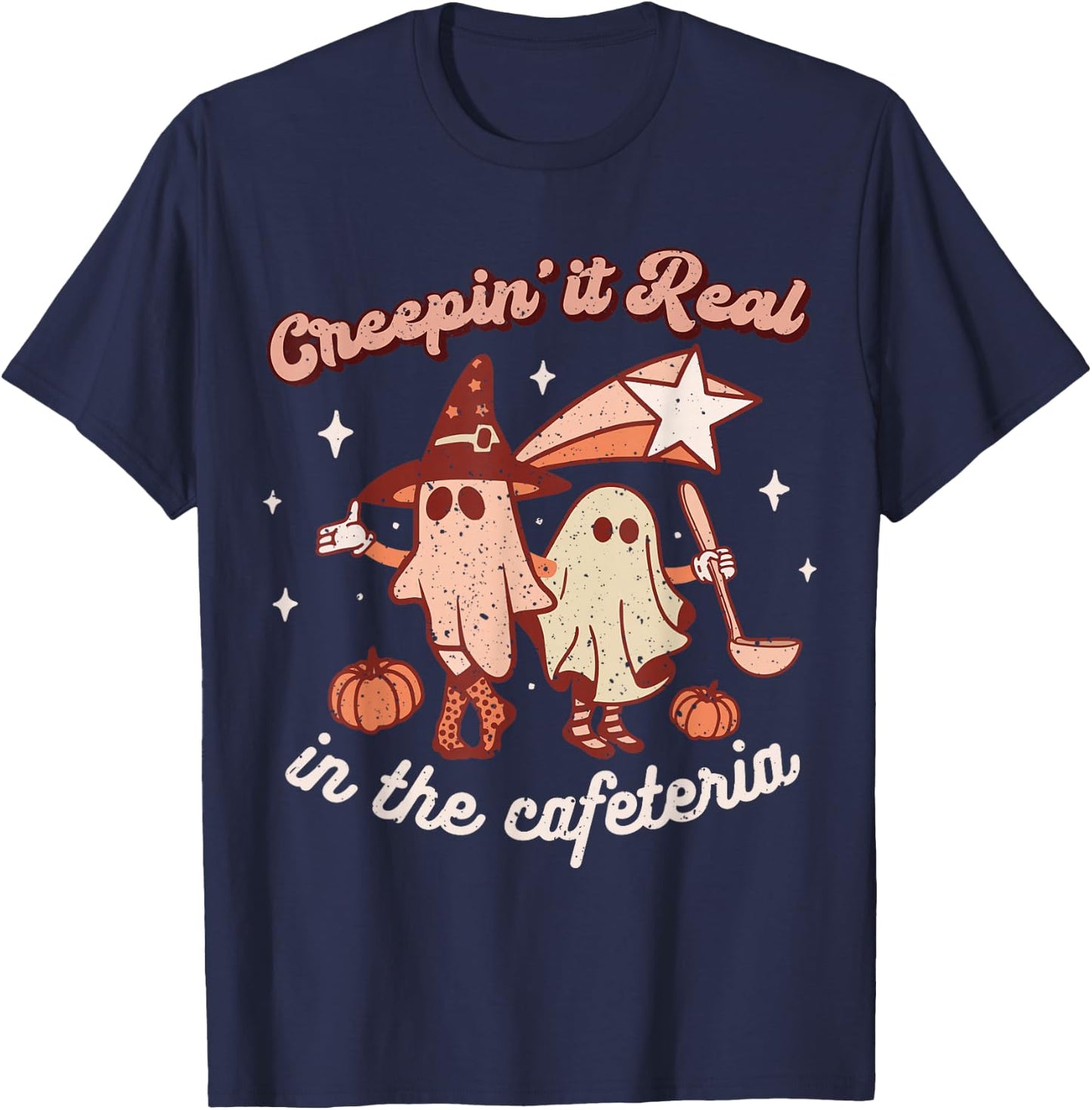 Fall Lunch Lady Retro Halloween Cafeteria Pumpkin Team T-Shirt - T-Shirt | Navy