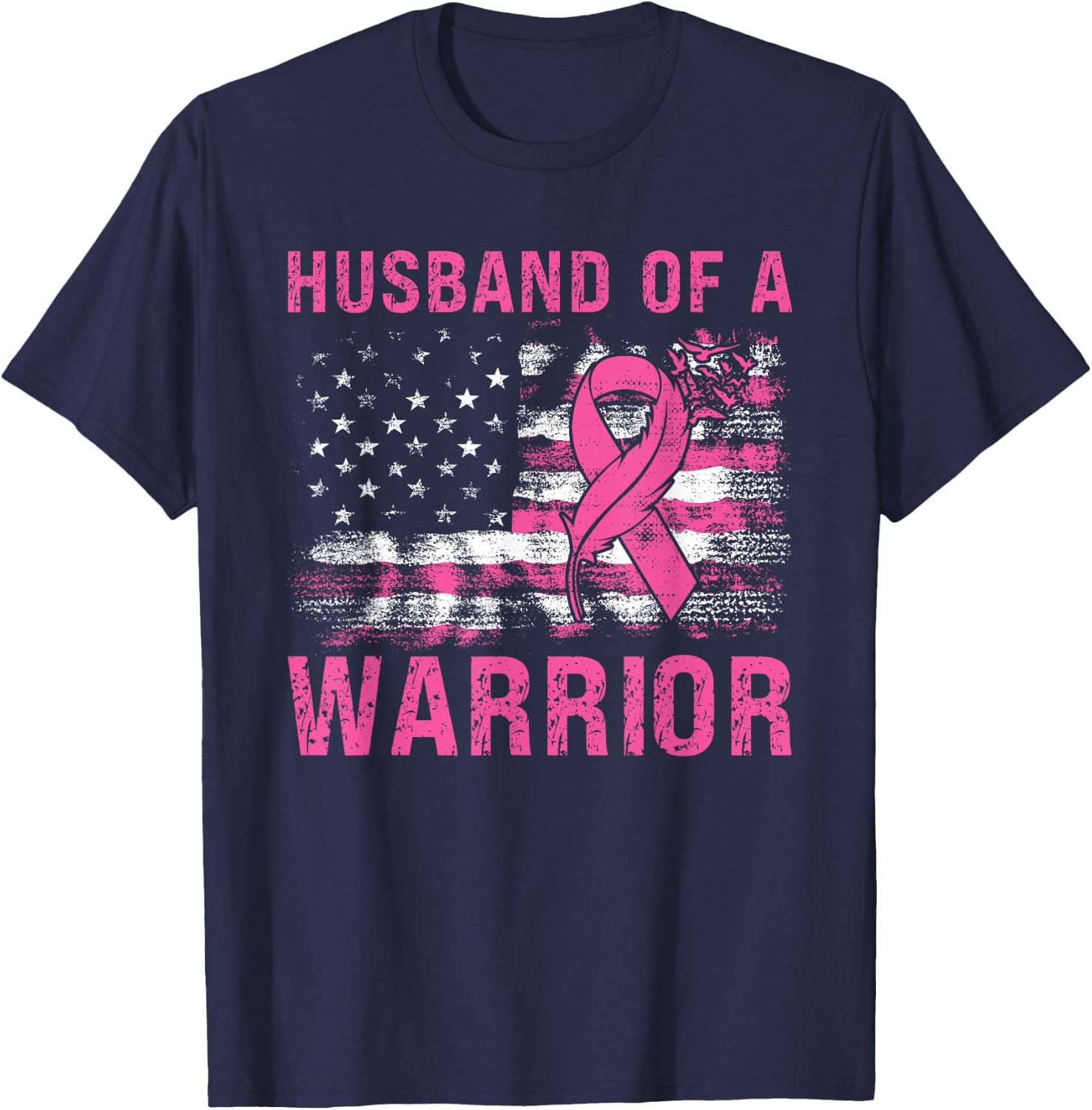 Husband Of A Warrior Breast Cancer Awareness Support Squad T-Shirt - T-Shirt | Navy