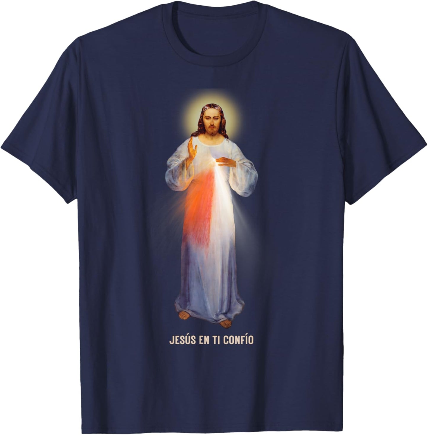 Jesús En Ti Confío (texto en español) Divina Misericordia T-Shirt - T-Shirt | Navy