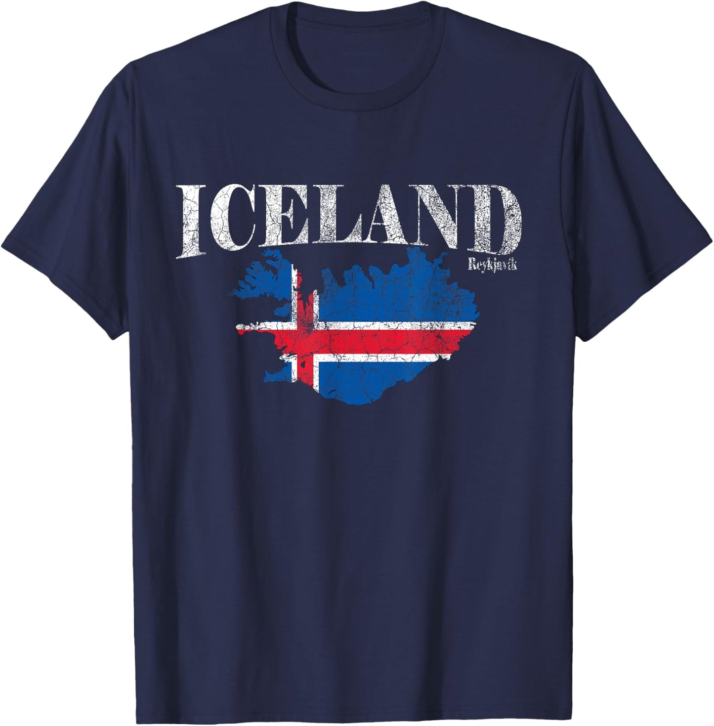 ICELAND map, vintage Iceland flag, Reykjavík Iceland T-Shirt - T-Shirt | Navy