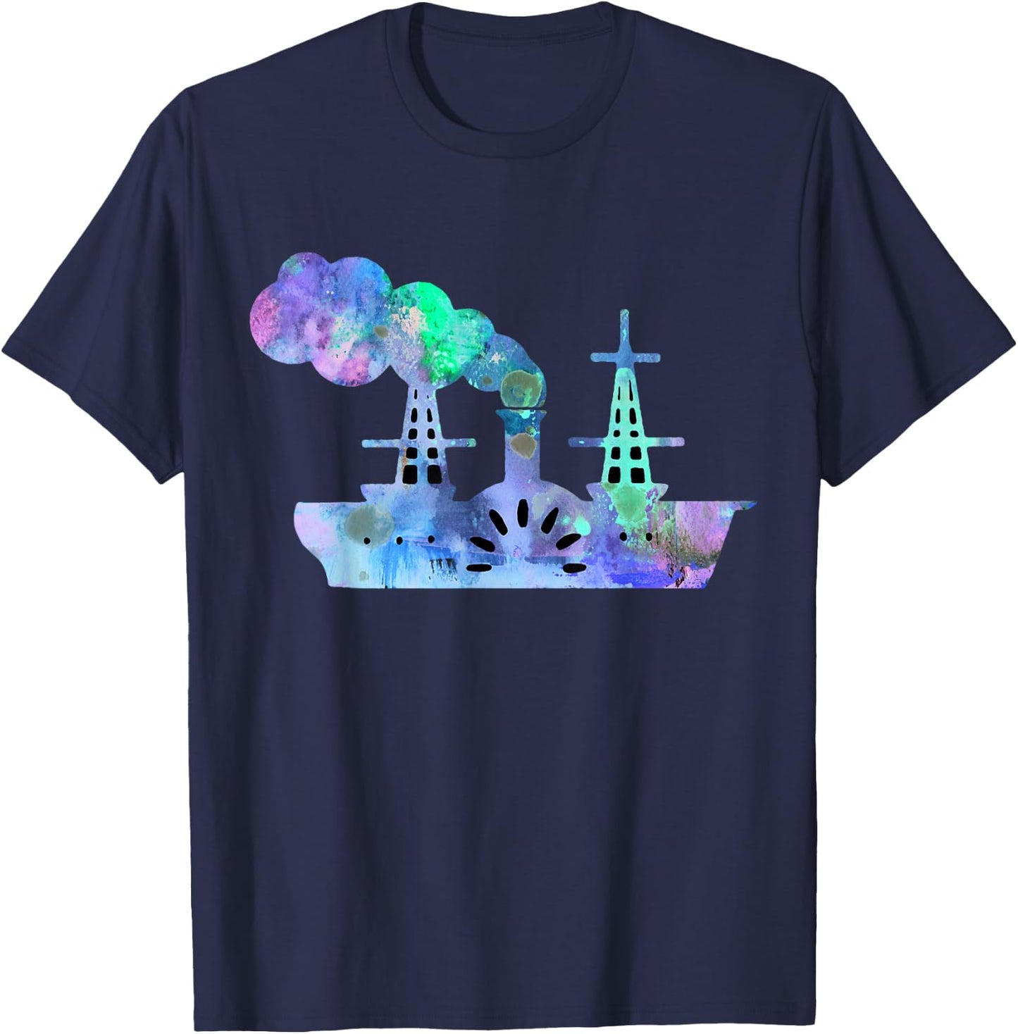 River Steam Boat Watercolor Design T-Shirt - T-Shirt | Navy
