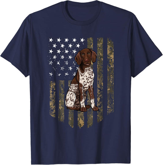 Camo American Flag German Shorthaired Pointer 4th of July T-Shirt - T-Shirt | Navy