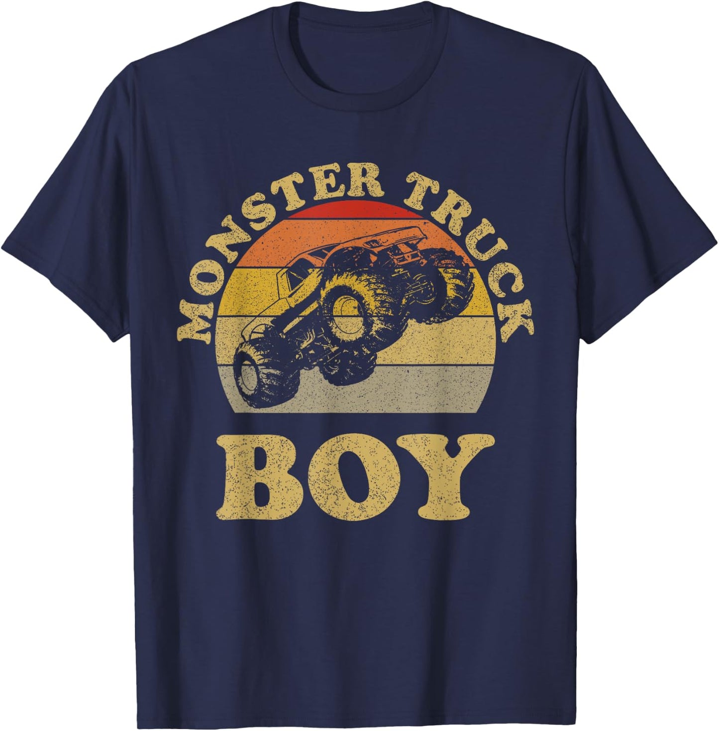 Monster Truck Boys Clothes Shirt Vintage Retro Sunset Boy T-Shirt - T-Shirt | Navy