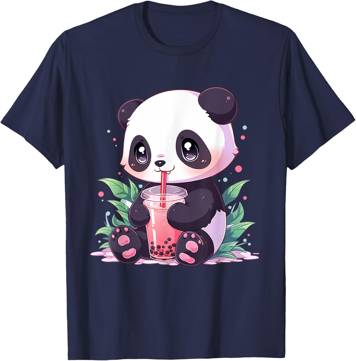 Kawaii Panda Drinking Bubble Tea Boba Lover T-Shirt - T-Shirt | Navy