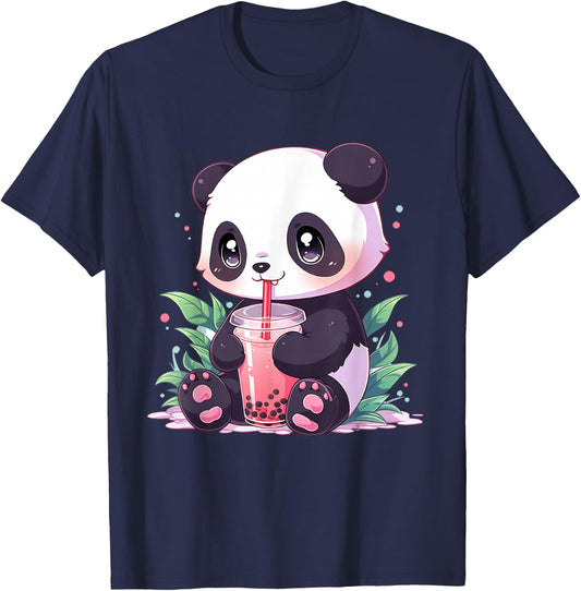 Kawaii Panda Drinking Bubble Tea Boba Lover T-Shirt - T-Shirt | Navy