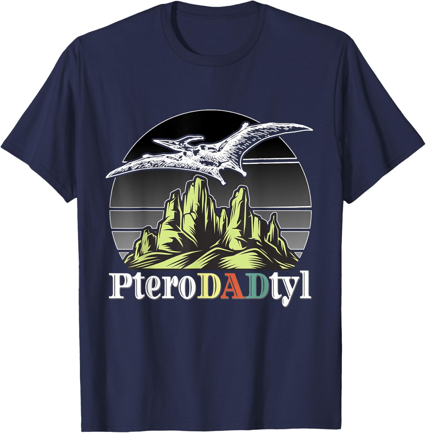 Funny Pterodactyl PteroDADtyl Awesome Dads Father Papa Daddy T-Shirt - T-Shirt | Navy