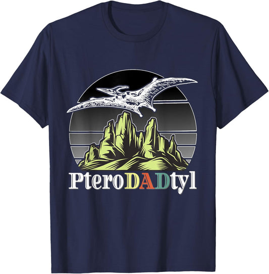 Funny Pterodactyl PteroDADtyl Awesome Dads Father Papa Daddy T-Shirt - T-Shirt | Navy