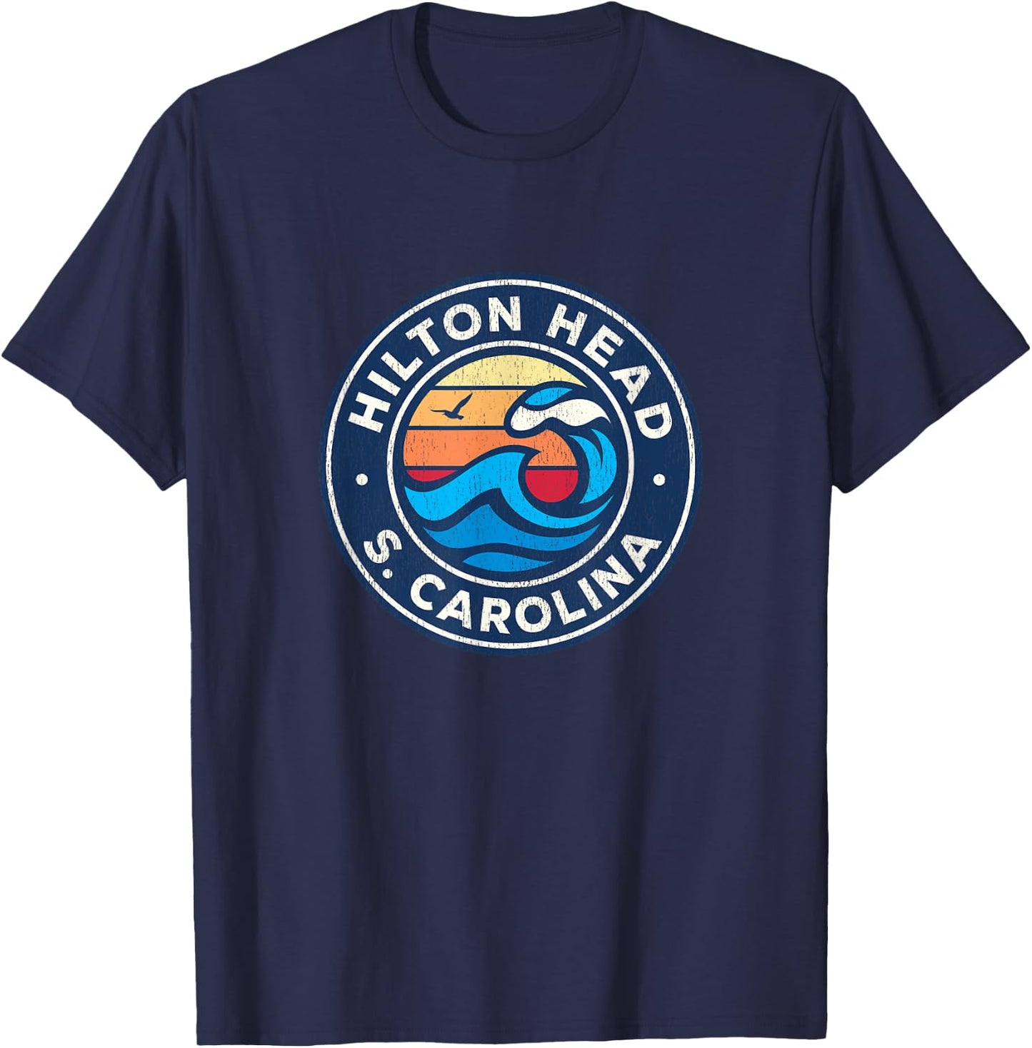Hilton Head Island South Carolina SC Vintage Nautical Waves T-Shirt - T-Shirt | Navy