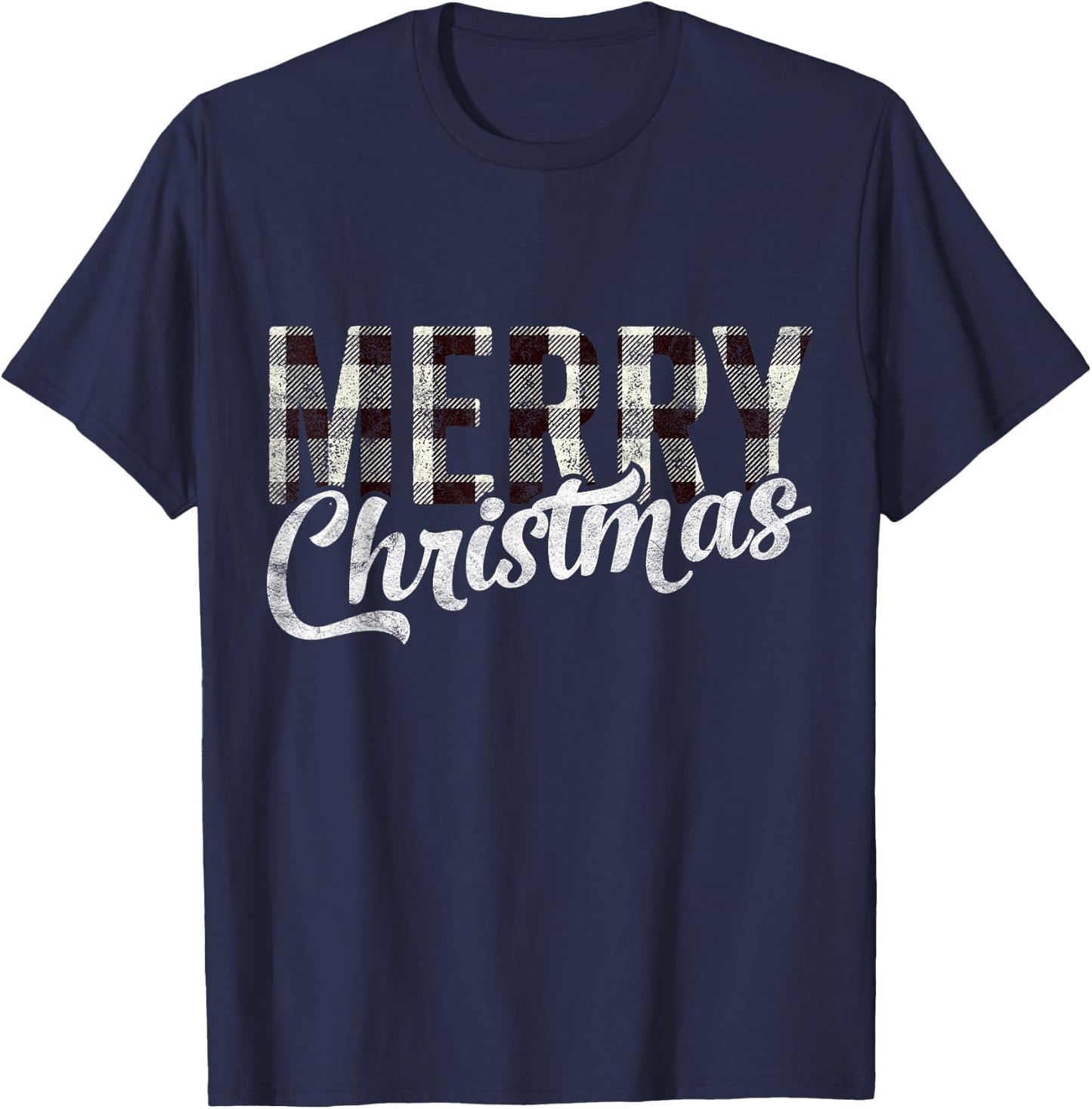 Merry Christmas Gift Funny Woman Xmas White Buffalo Plaid T-Shirt - T-Shirt | Navy