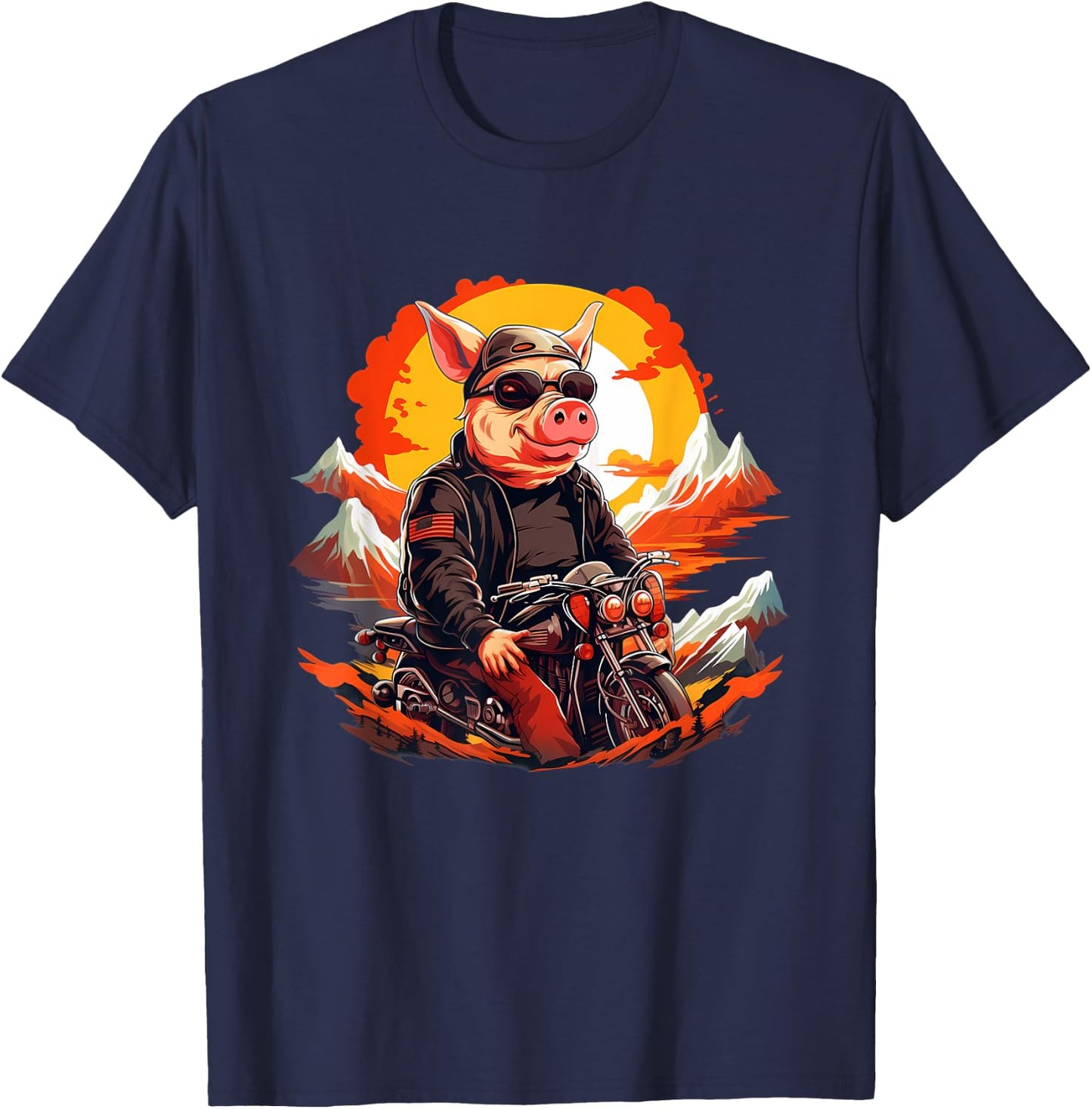 Biker Pig Riding Motorcycle T-Shirt - T-Shirt | Navy