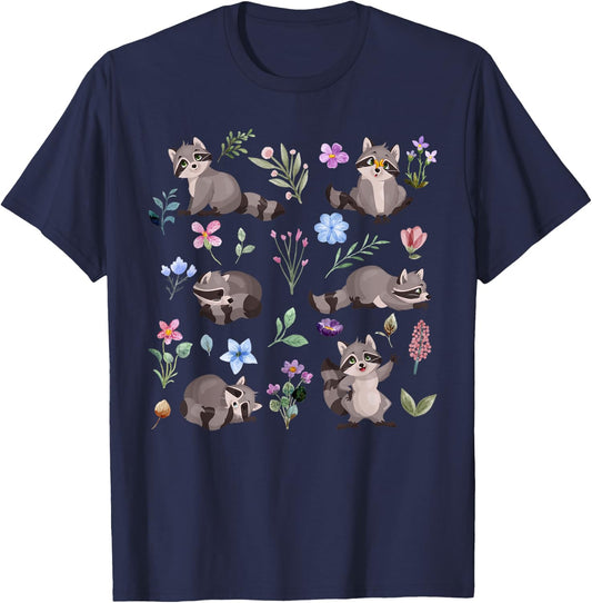 Flower Raccoon Cottage core Trash Panda Lover T-Shirt - T-Shirt | Navy