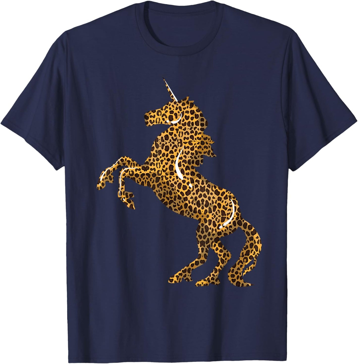 Cool Cheetah Patterns Magical Horse Girls Designs Leopard Print Unicorn Gift & Kids, Black, Small, Short Sleeve T-Shirt - T-Shirt | Navy