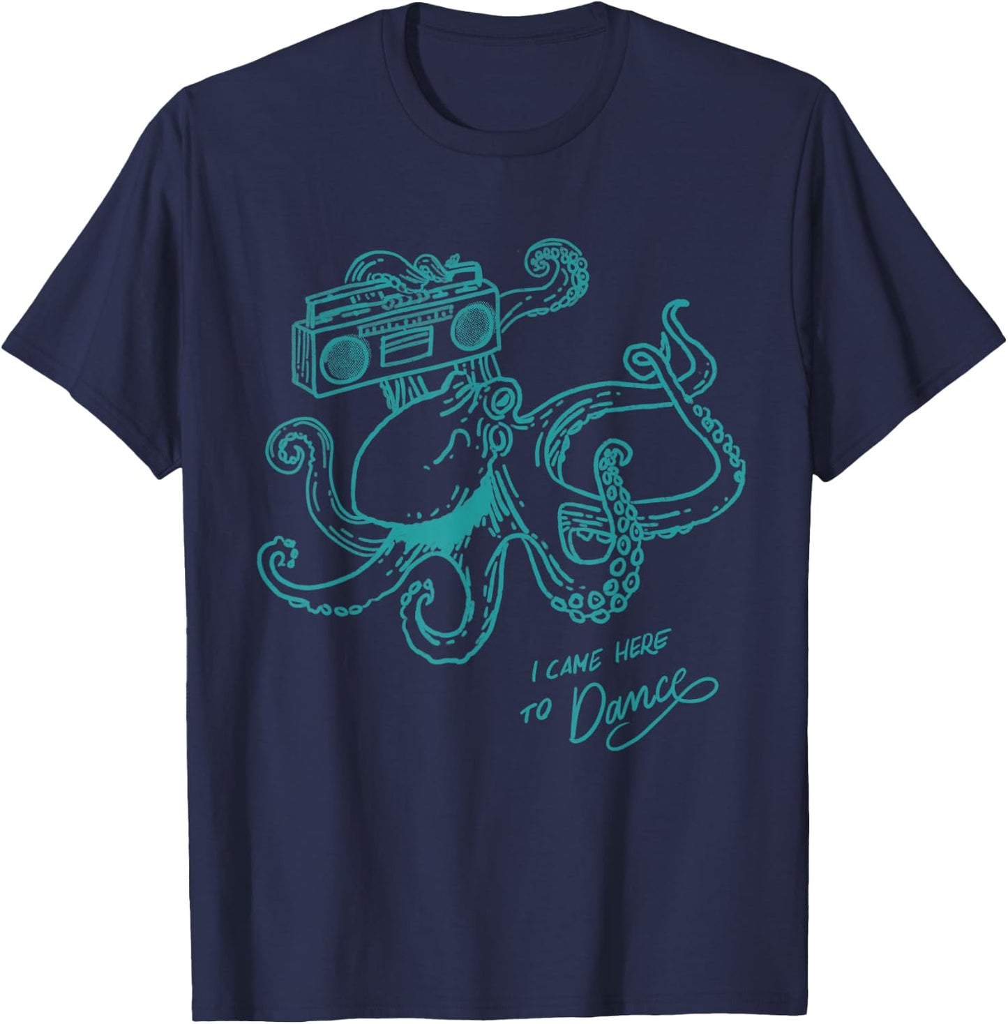 Dancing Octopus Retro Vintage Line Graphic Turquoise Quote T-Shirt - T-Shirt | Navy