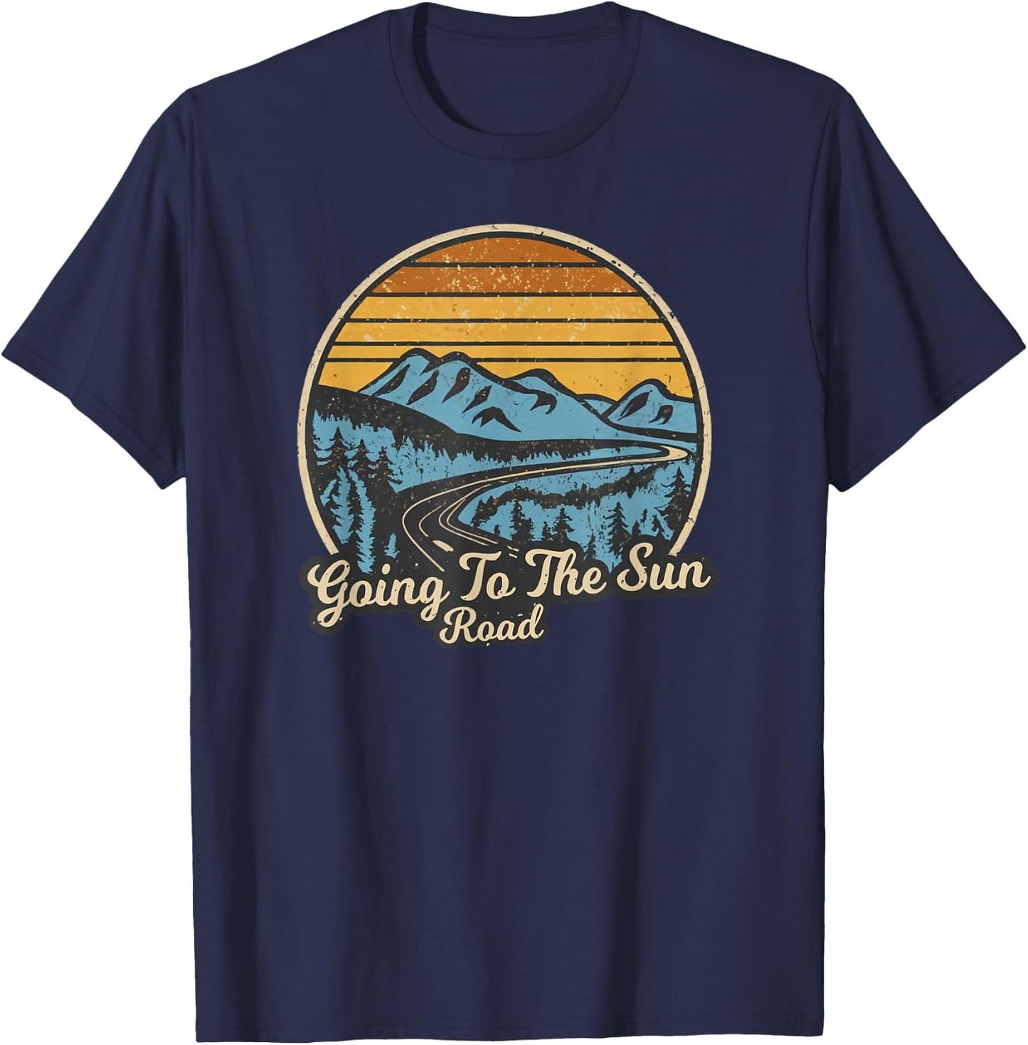 Going To The Sun Road Glacier National Park Retro T-Shirt - T-Shirt | Navy