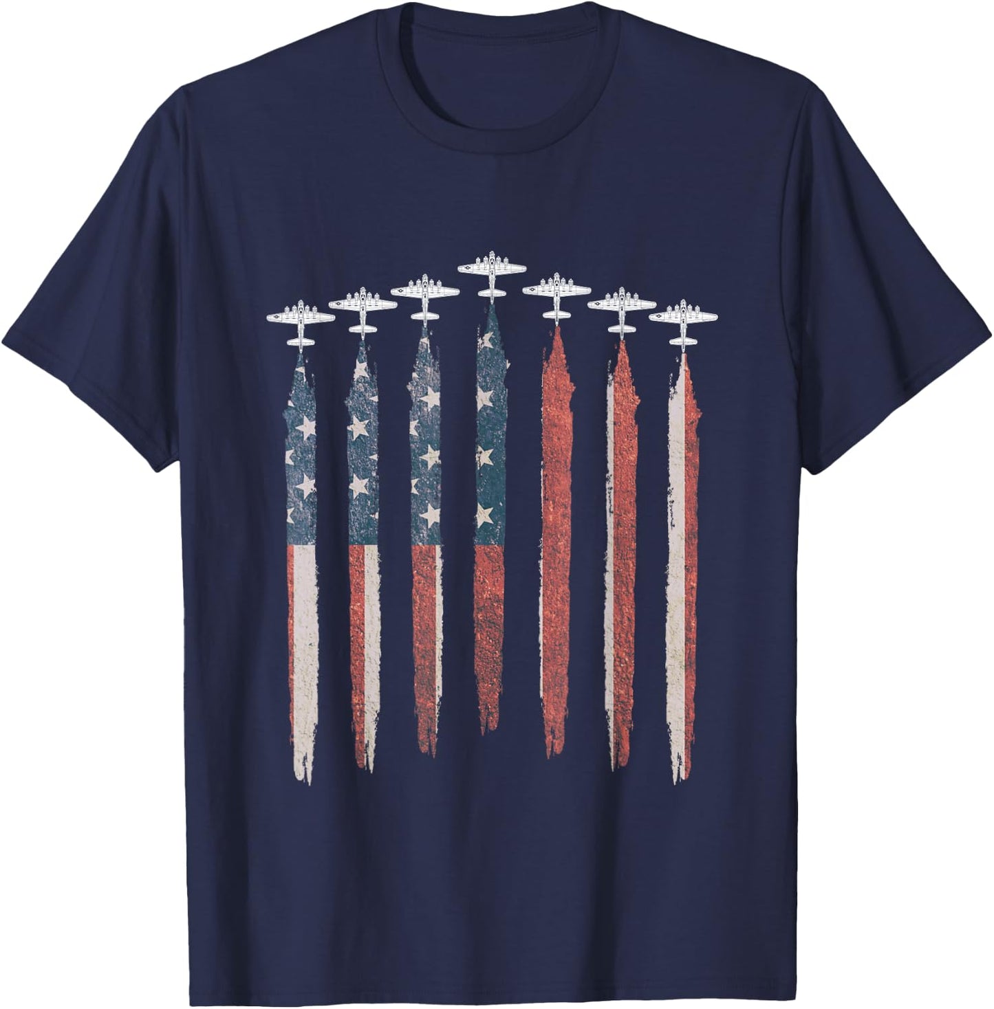 B17 Flying Fortress WW2 Airplane USA Flag B-17 4th Of July T-Shirt - T-Shirt | Navy