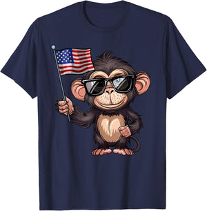 Monkey USA Flag - Funny Monkey Lovers 4th of July T-Shirt - T-Shirt | Navy