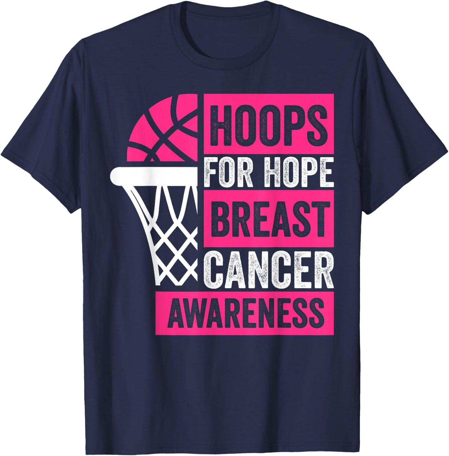 Hoops For Hope Basketball Family Breast Cancer Awareness T-Shirt - T-Shirt | Navy