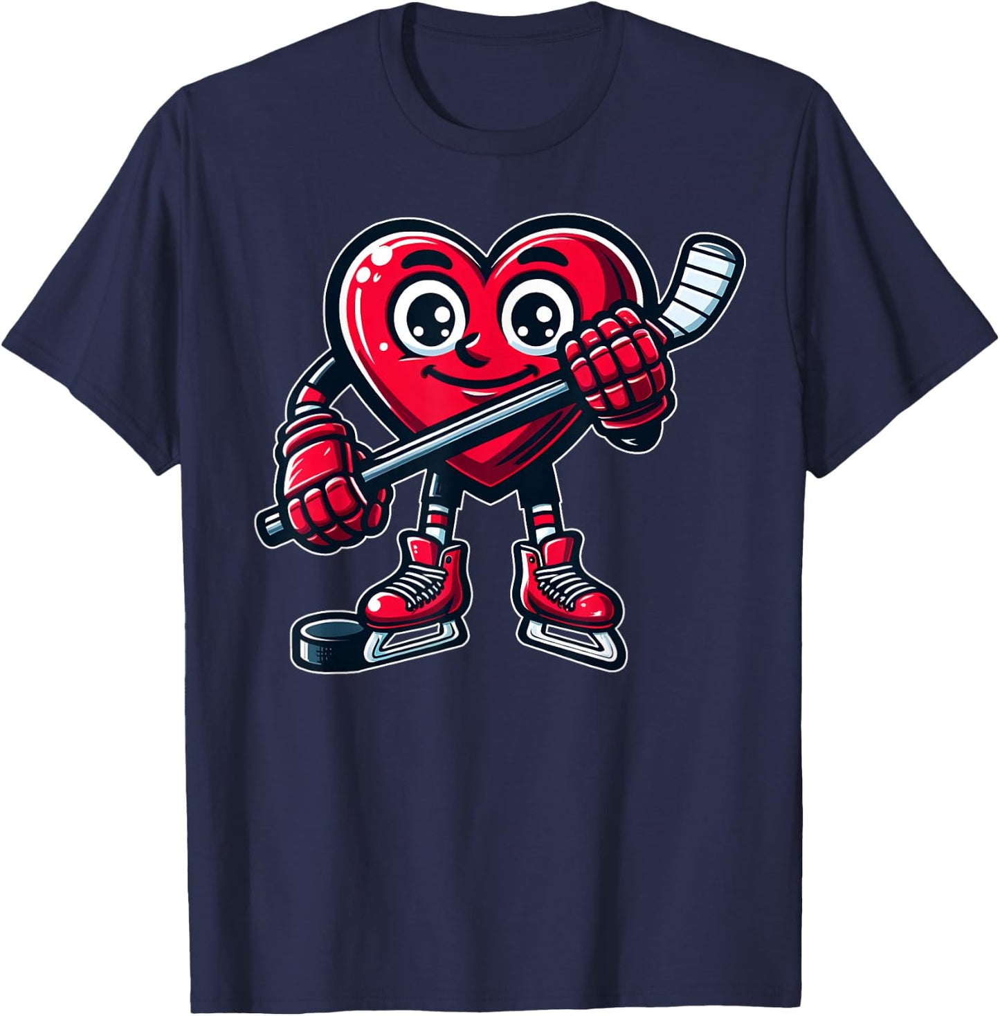 Valentine's Day Heart Ice Hockey Player Sports T-Shirt - T-Shirt | Navy