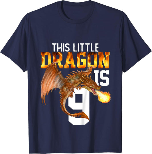 Turning 9 Year Old Birthday Gift Boy Dragon 9th Bday Girl T-Shirt - T-Shirt | Navy