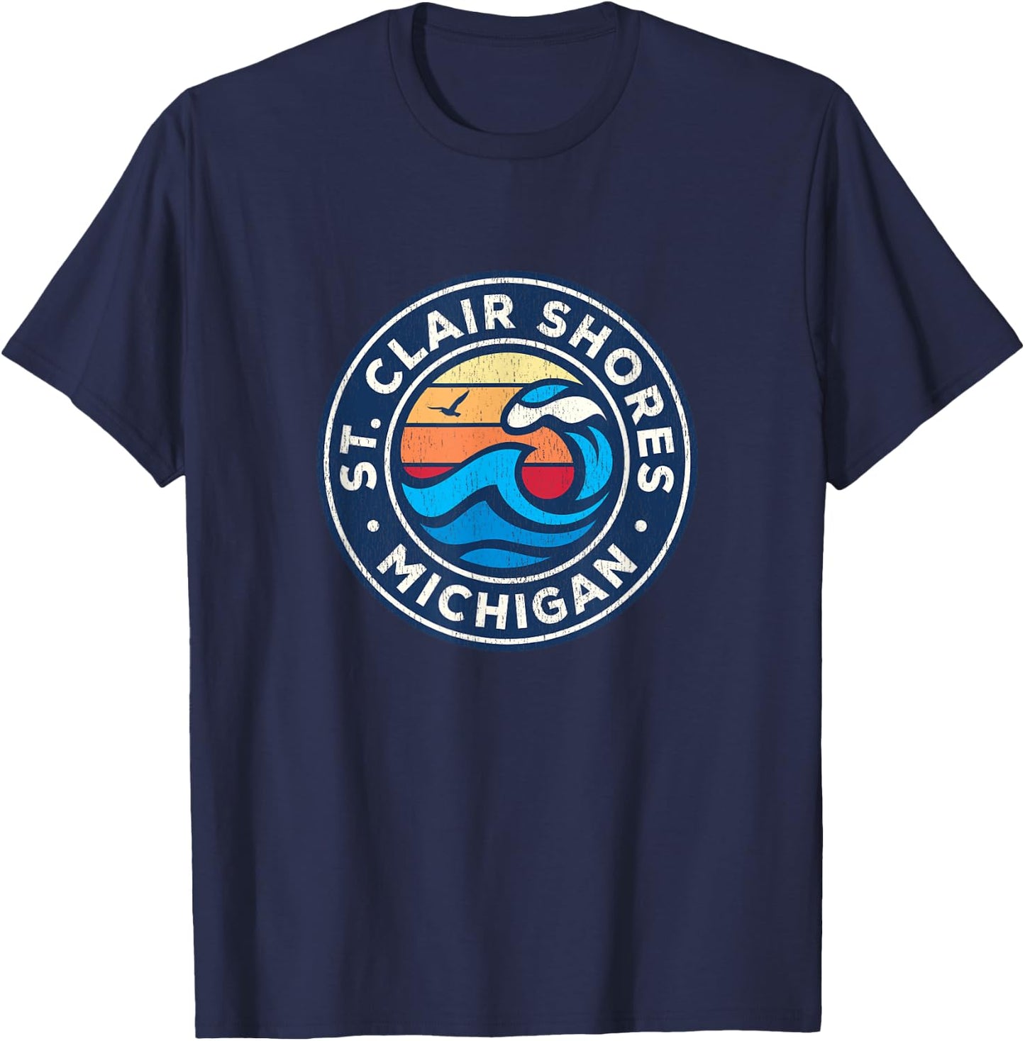 St. Clair Shores Michigan MI Vintage Nautical Waves Design T-Shirt - T-Shirt | Navy