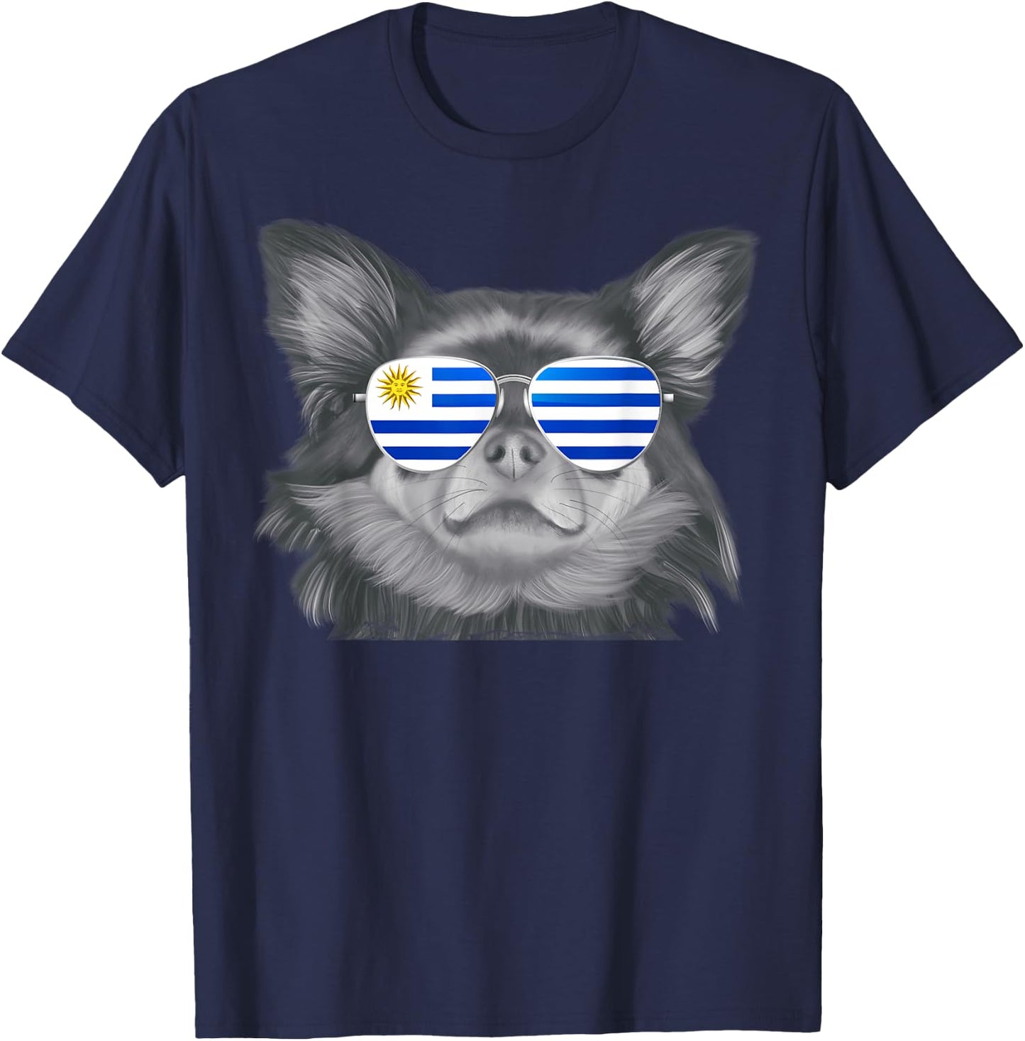 Black Chihuahua Dog Uruguay Sunglasses T-Shirt - T-Shirt | Navy