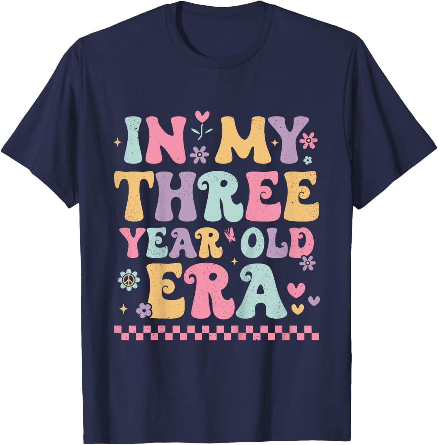 Kids In My Three Year Old Era Bday Groovy Retro 3rd Birthday Girl T-Shirt - T-Shirt | Navy