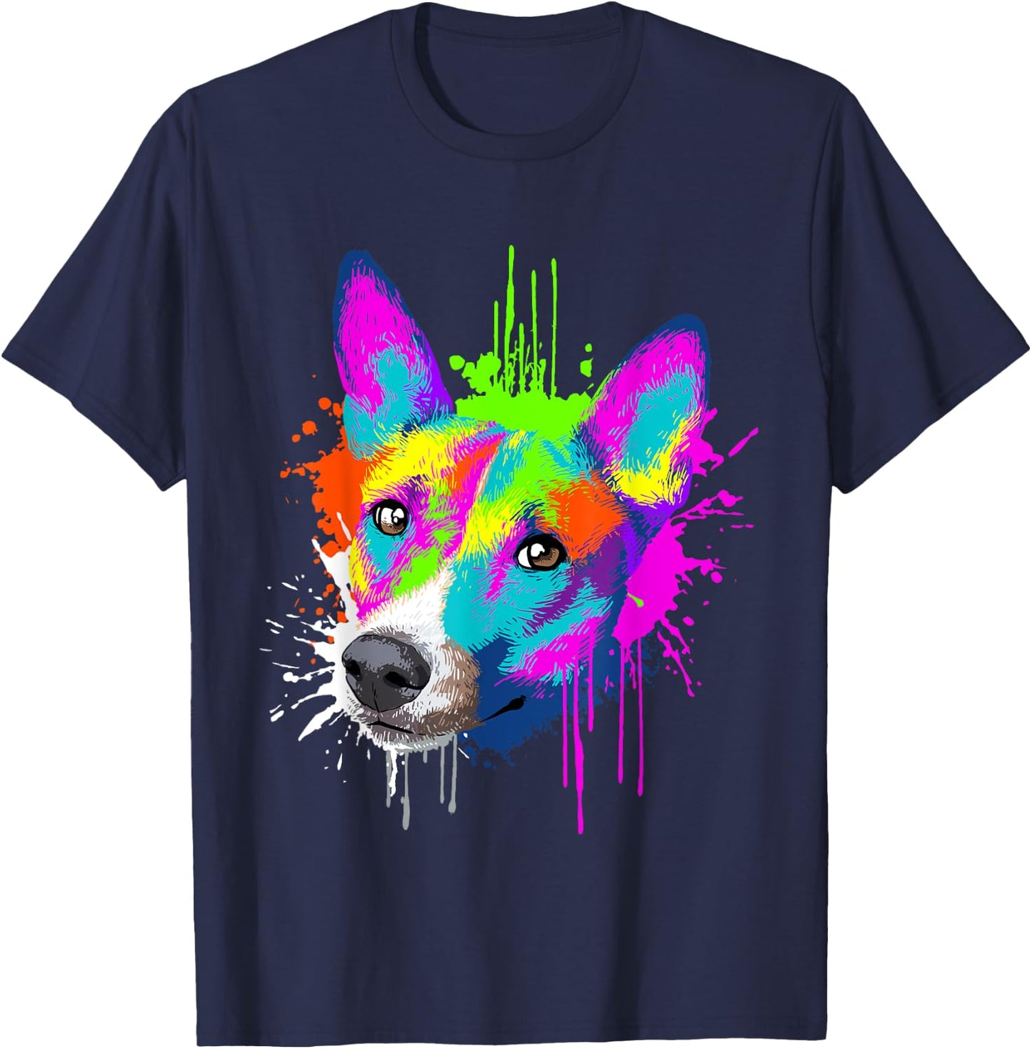 Splash Art Basenji Dog Holder Gift Dogs Men Women Kids T-Shirt - T-Shirt | Navy
