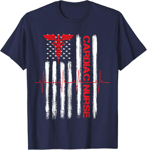 Cardiac Nurse American Flag Patriotic Registered Nurse Gift Men T-Shirt - T-Shirt | Navy