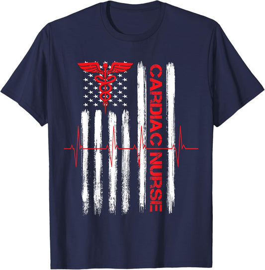 Cardiac Nurse American Flag Patriotic Registered Nurse Gift Men T-Shirt - T-Shirt | Navy