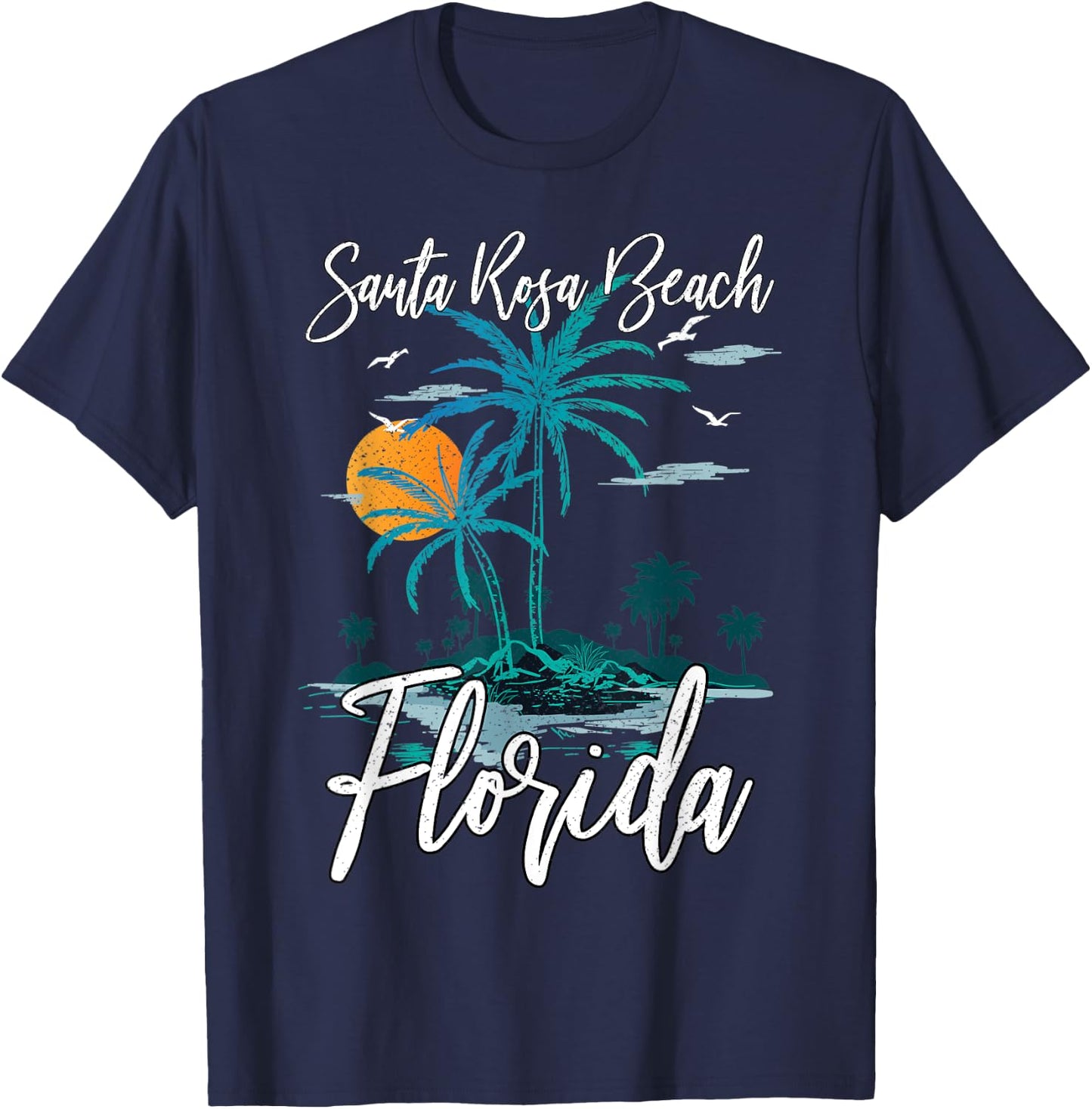 Family Vacation Retro Sunset Florida Santa Rosa Beach T-Shirt - T-Shirt | Navy