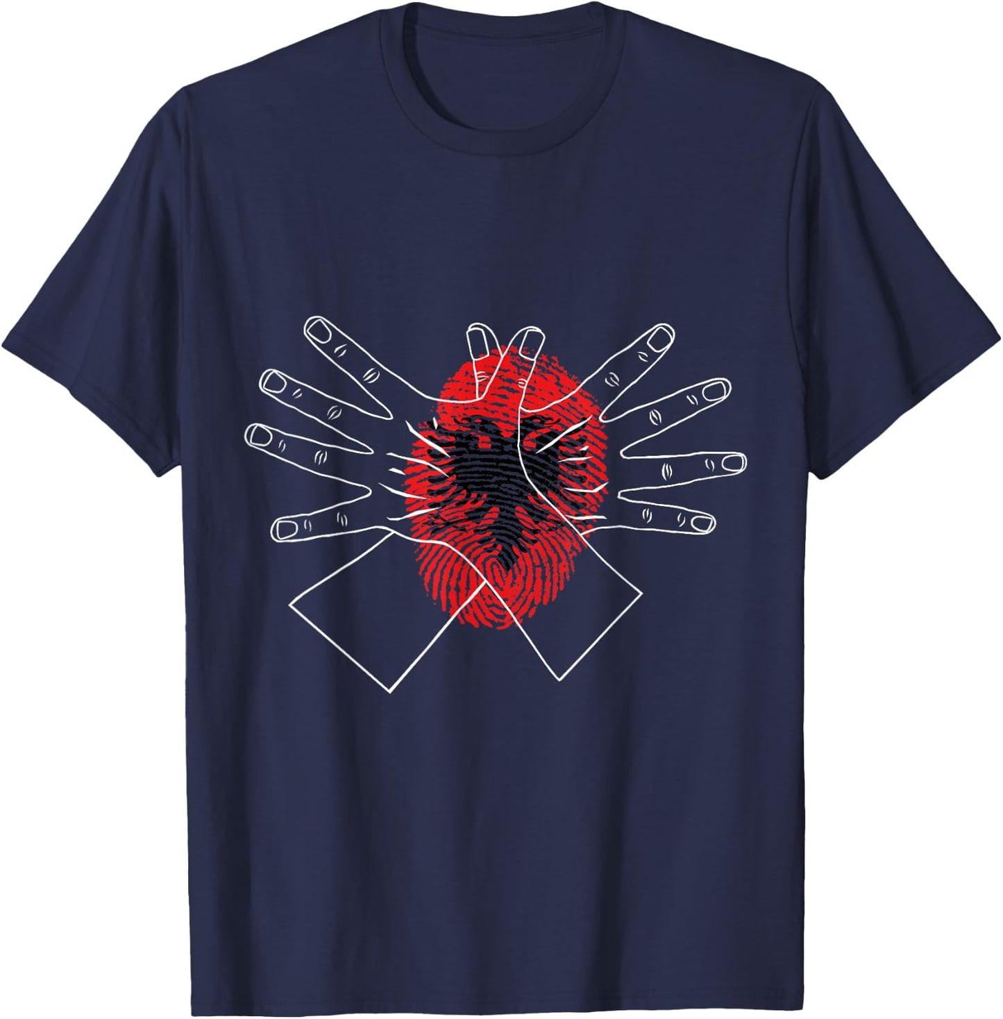 Shqipe Albania Double Headed Eagle Hand Sign Gesture T-Shirt - T-Shirt | Navy