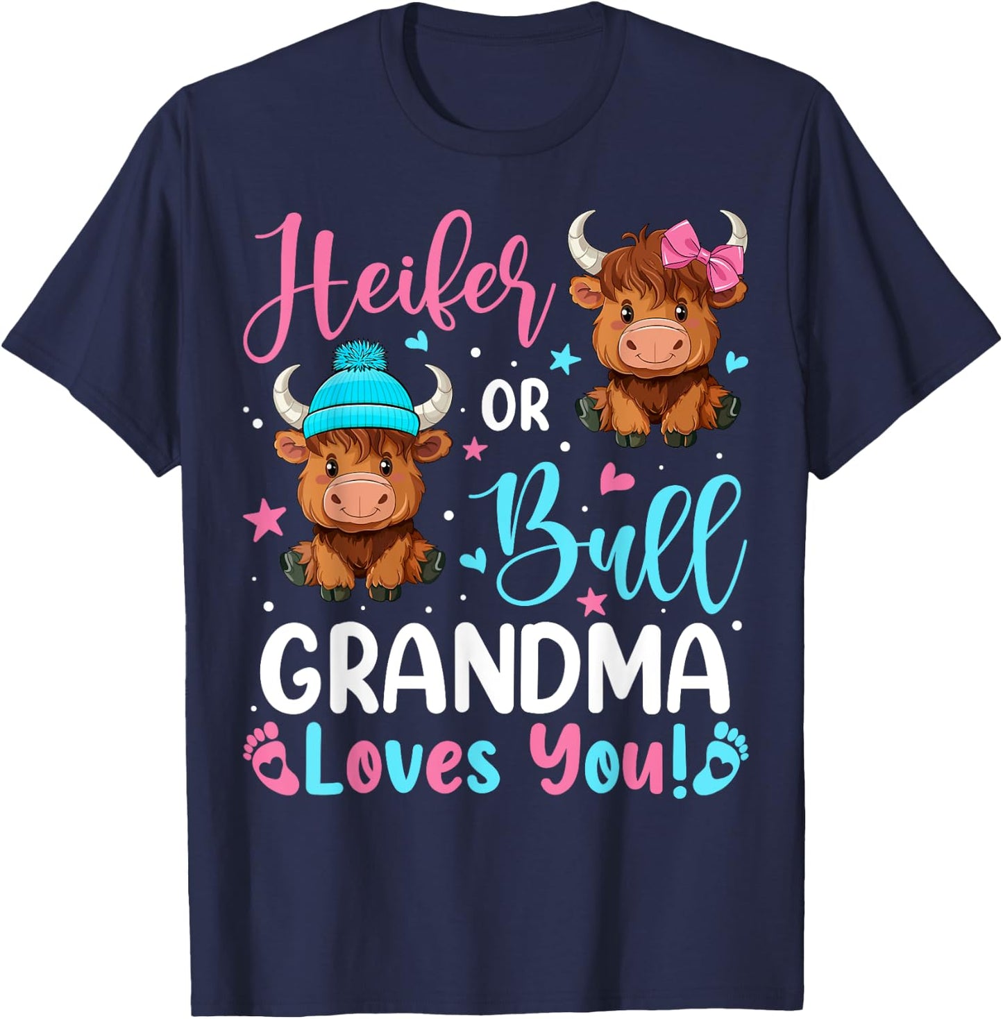 Bull or Heifer Grandma Loves You Highland Cow Lover T-Shirt - T-Shirt | Navy