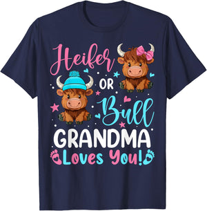 Bull or Heifer Grandma Loves You Highland Cow Lover T-Shirt - T-Shirt | Navy