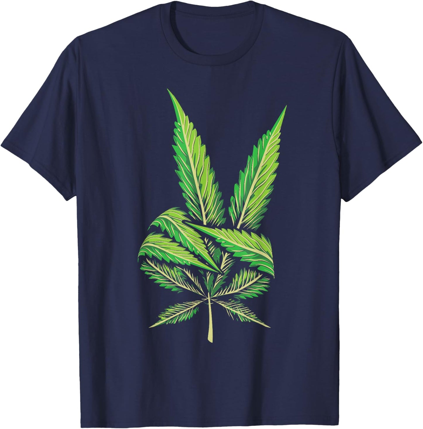 Funny Peace Hand Weed Gift Cool Marijuana Leaf Peace Sign T-Shirt - T-Shirt | Navy