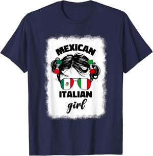 Girls Half Mexican And Italian Mexico Italy Flag Kids Girl T-Shirt - T-Shirt | Navy