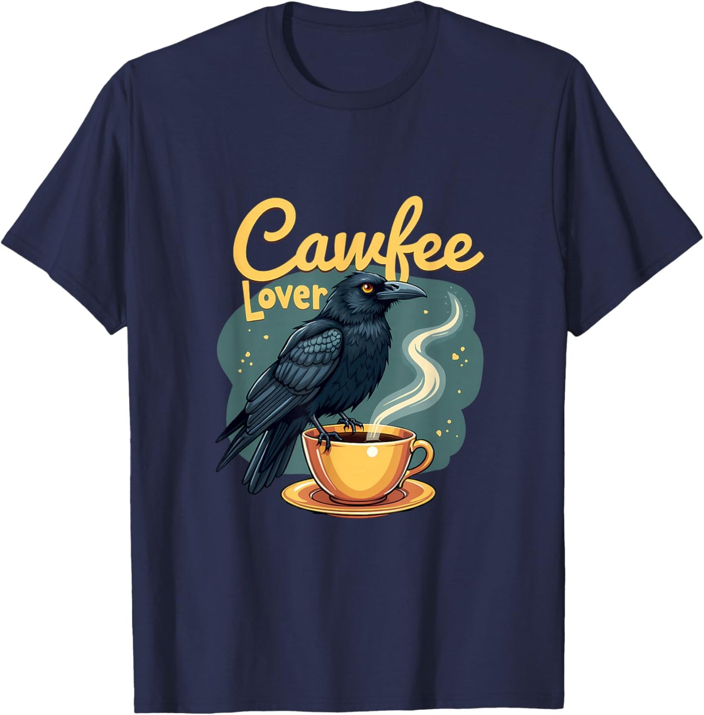 Cawfee Lover Raven Crow With Coffee Cup T-Shirt - T-Shirt | Navy