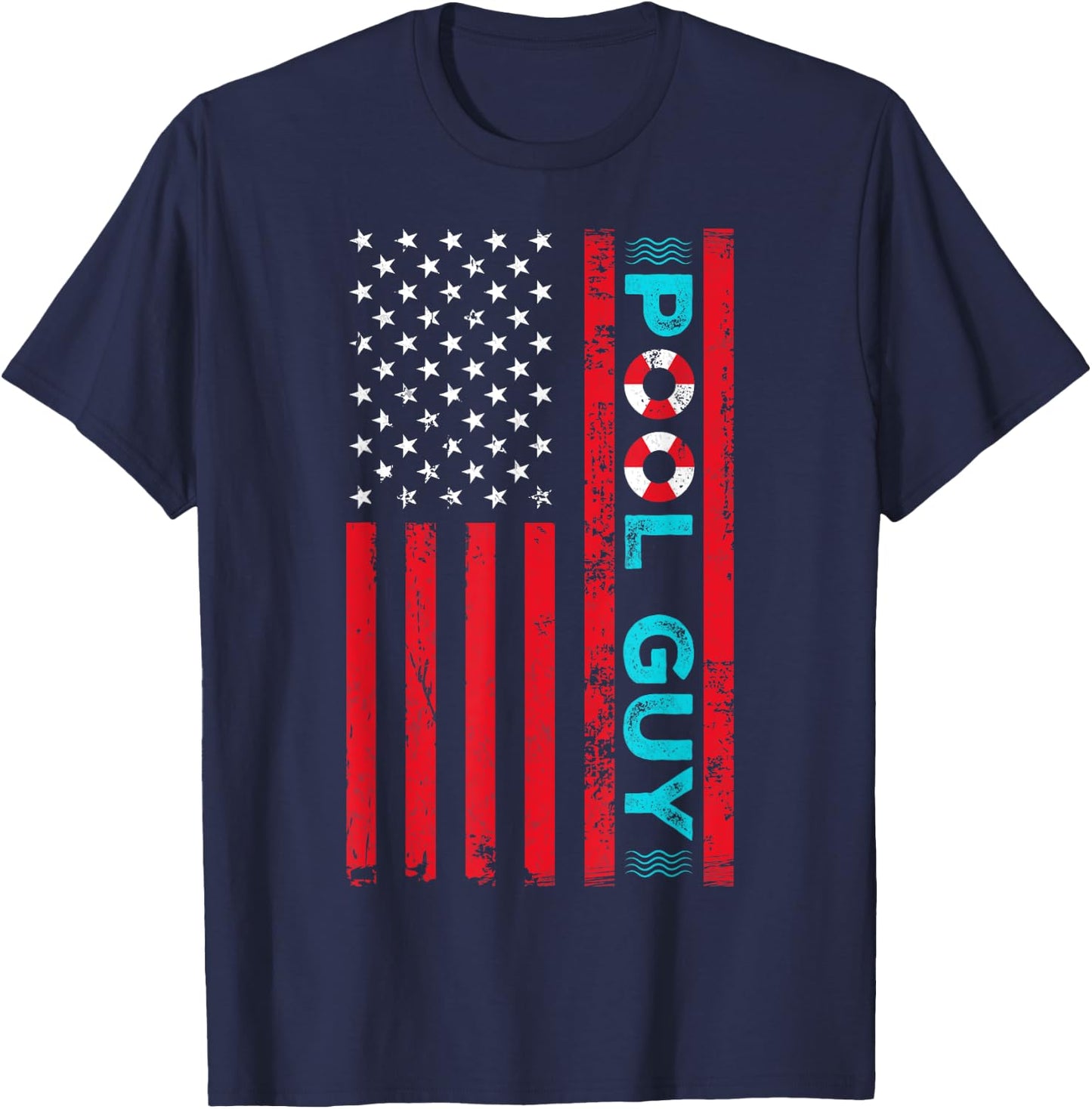 Pool Guy America Flag Maintenance Swimming Pool T-Shirt - T-Shirt | Navy