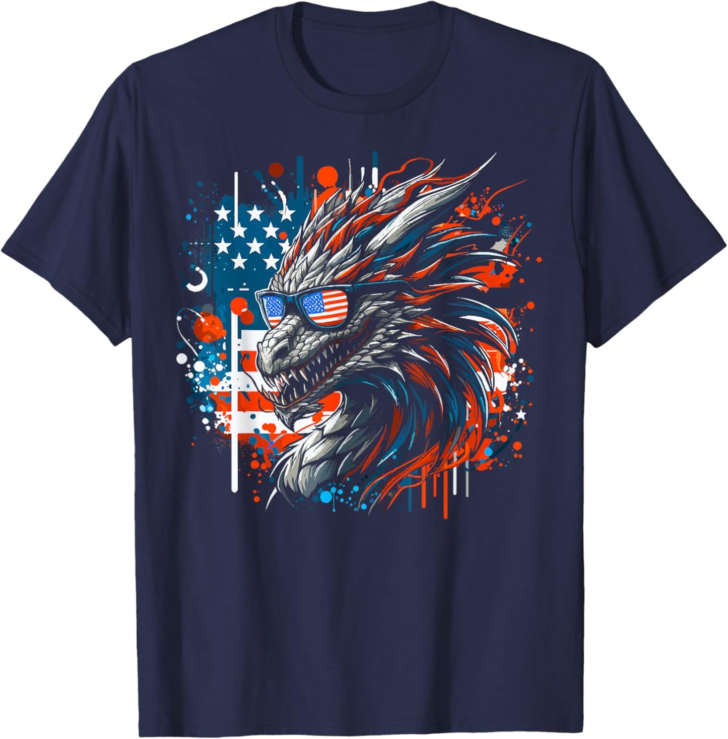 4th of July Patriotic Dragon Fantasy Blue & Red Dragon USA T-Shirt - T-Shirt | Navy