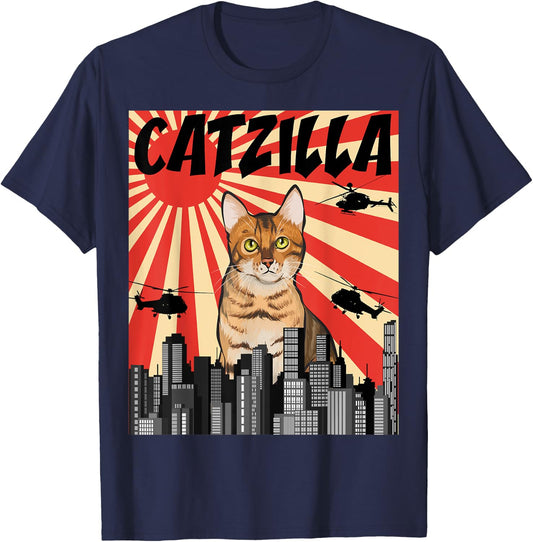 Funny Retro Japanese Catzilla Bengal Cat T-Shirt - T-Shirt | Navy