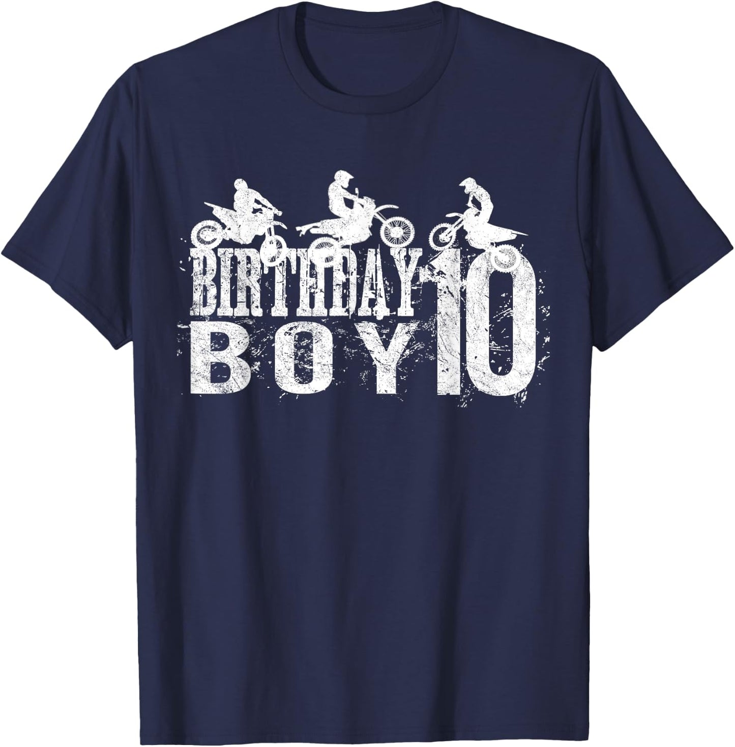 Dirt Bike Birthday Boy 10 Years Old 10th B-day Boys Party T-Shirt - T-Shirt | Navy
