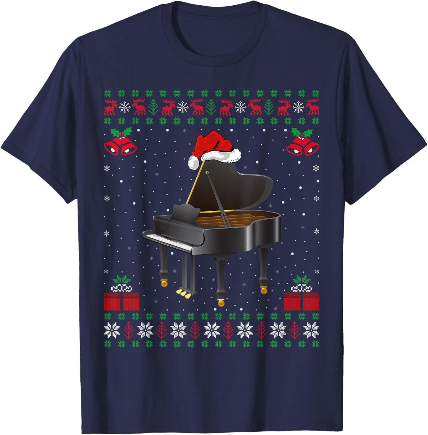 Piano Player Music Lover Xmas Gift Ugly Piano Christmas T-Shirt - T-Shirt | Navy