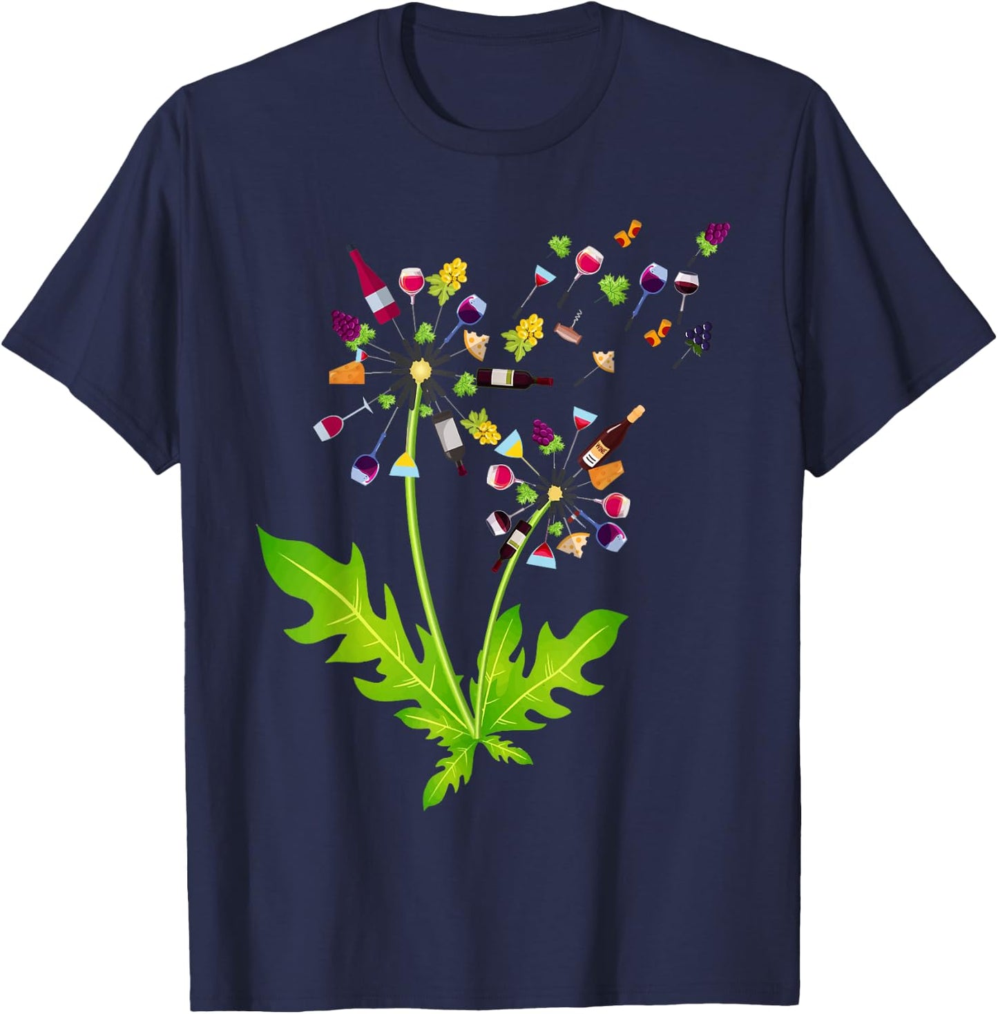 Wine Dandelion Drinking Wine Rosee Wine Lovers Rosee Wine T-Shirt - T-Shirt | Navy