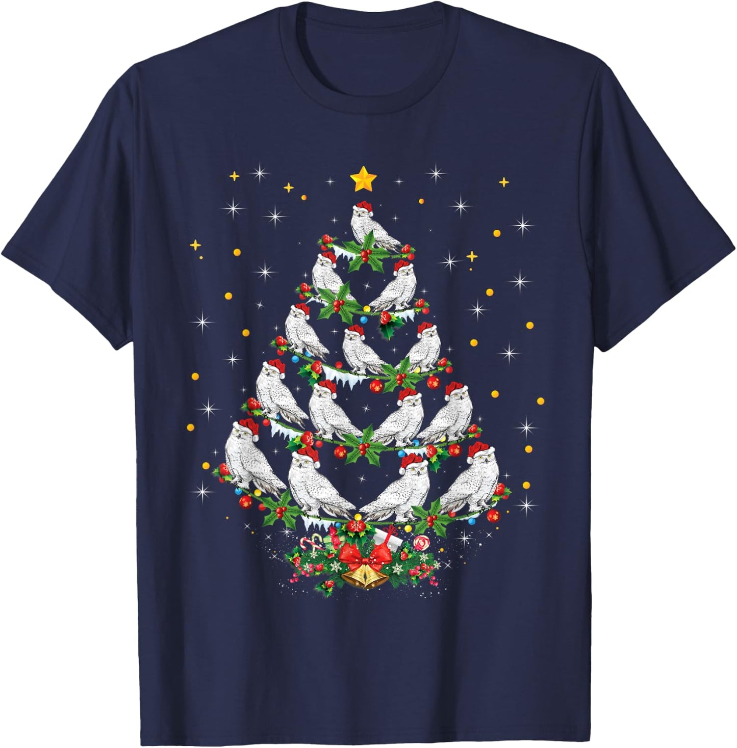 Snowy Owl Bird Lover Xmas Gift Snowy Owl Christmas Tree T-Shirt - T-Shirt | Navy