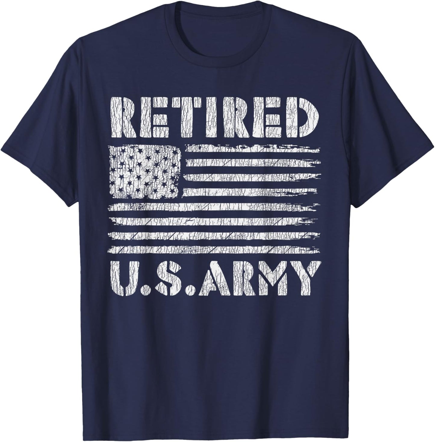 Vintage USA Flag Family Hero Proud Retired U.S Army Veteran Women Kids Men T-Shirt - T-Shirt | Navy