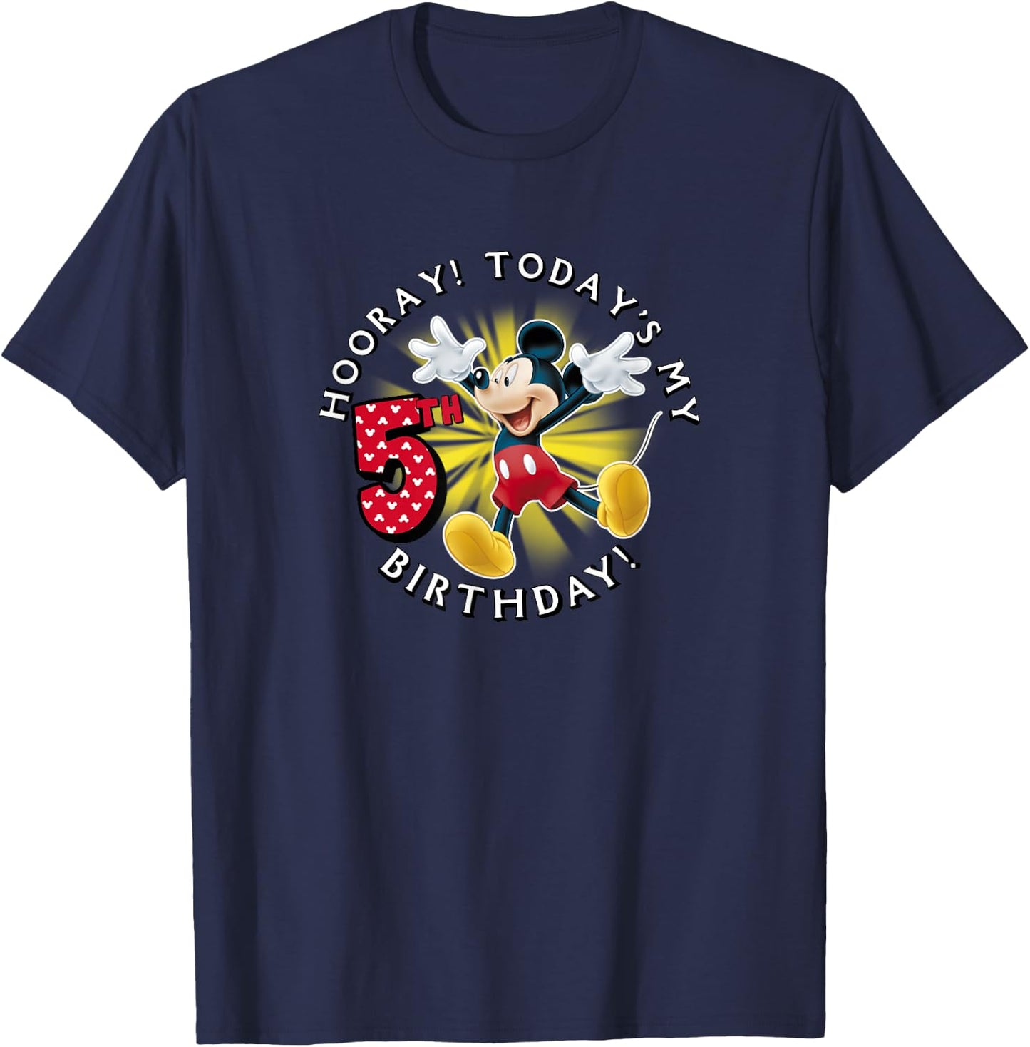 Disney Mickey Mouse Hooray! Today's My 5th Birthday Small T-Shirt - T-Shirt | Navy