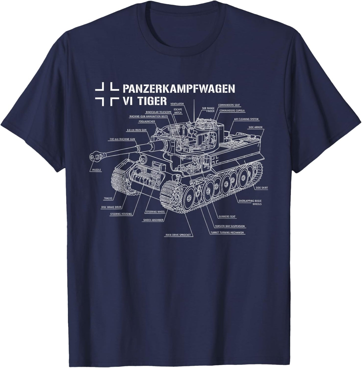 World War 2 German Tank Tiger I Engineering Blueprint T-Shirt - T-Shirt | Navy