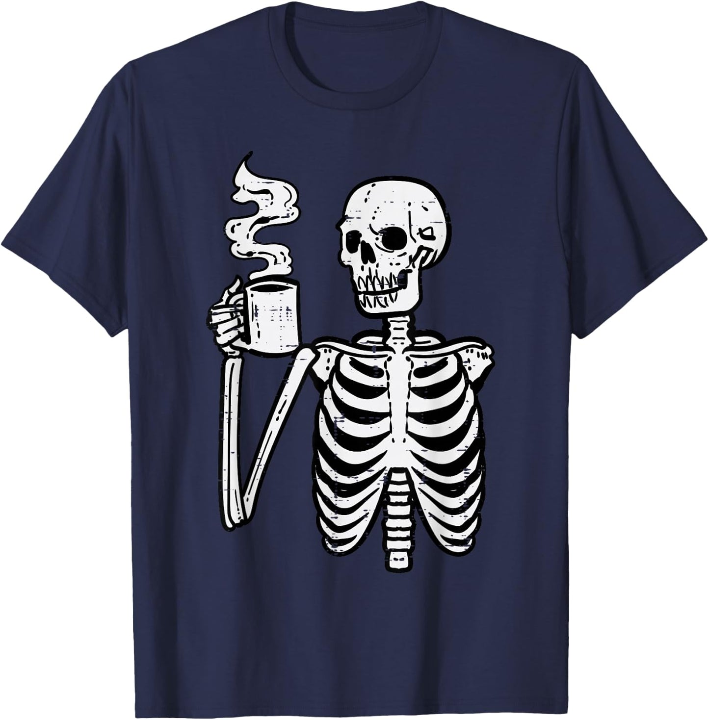 Halloween Skeleton Coffee Funny Costume Men Women Kids Boys T-Shirt - T-Shirt | Navy