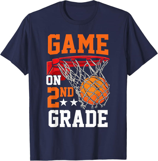 Second Grade Game on Basketball Back To School 2nd Grade T-Shirt - T-Shirt | Navy