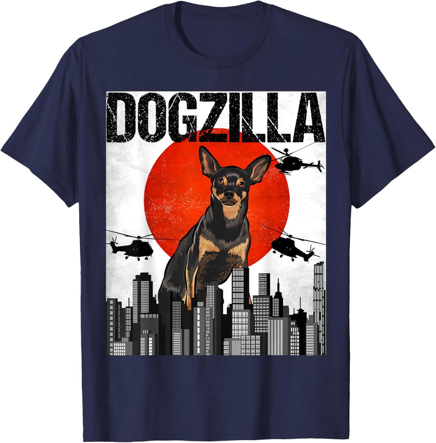 Funny Vintage Japanese Dogzilla Miniature Pinscher T-Shirt - T-Shirt | Navy
