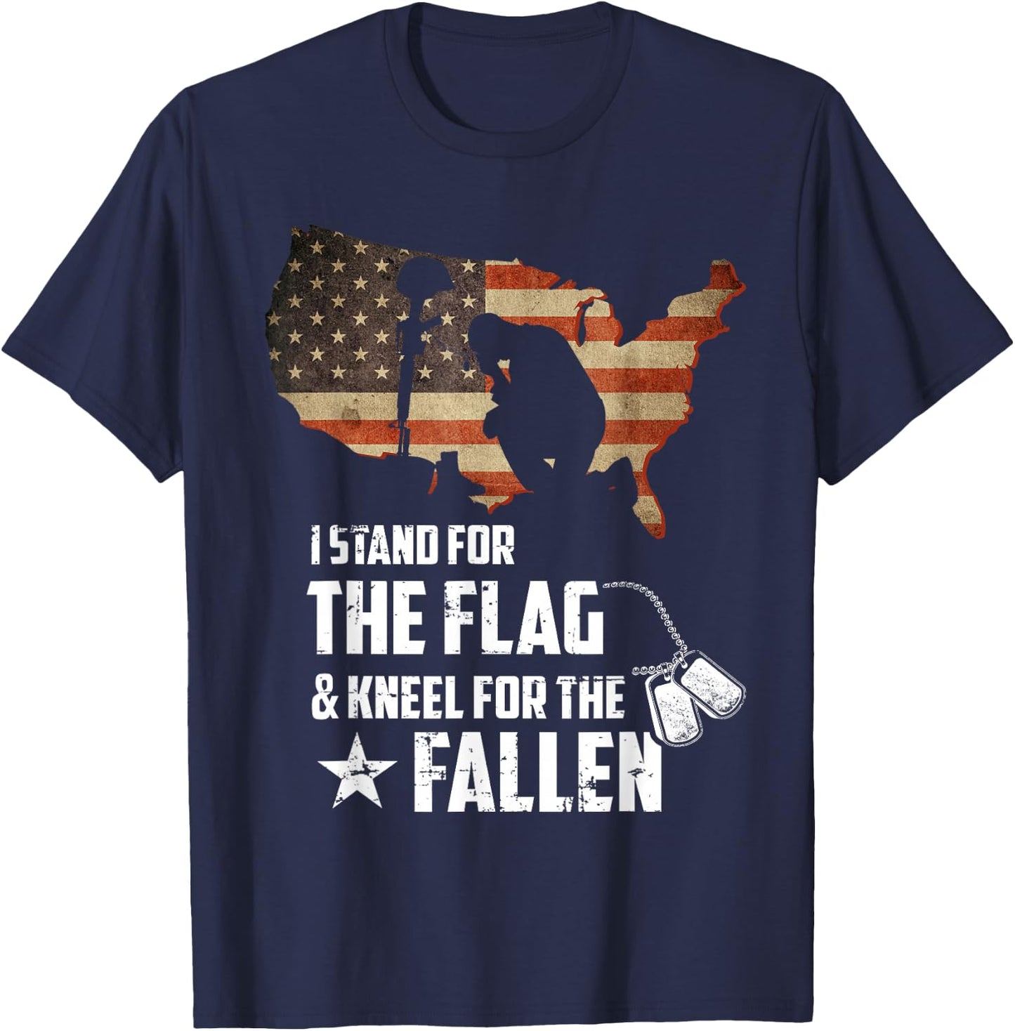 I Stand For The Flag And Kneel For The Fallen USA Veteran T-Shirt - T-Shirt | Navy